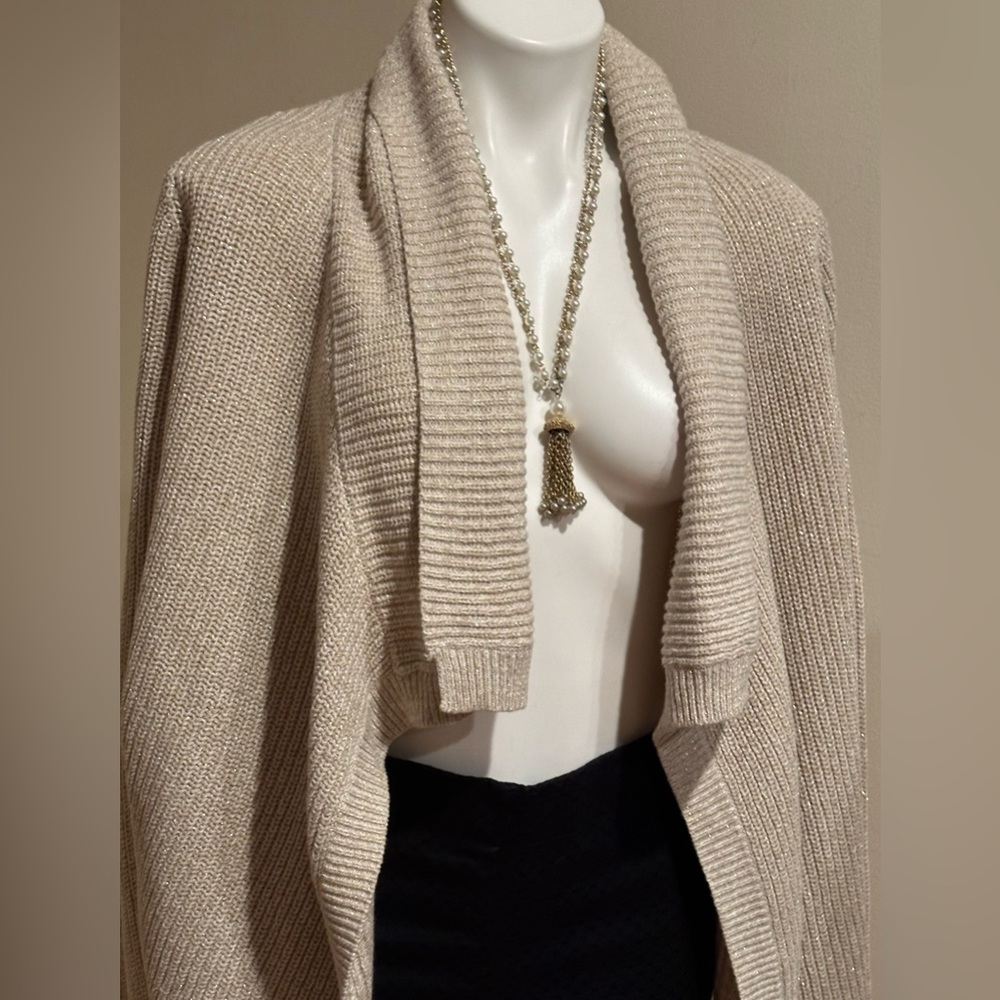 CHARTER CLUB  Gold Metallic Threads Marled Shawl Cardigan Knitted Sweater Sz M